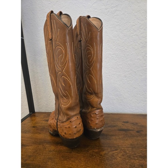 Women's Ostrich Leather Cowboy Boots Tan Western Style - Picture 4 of 10